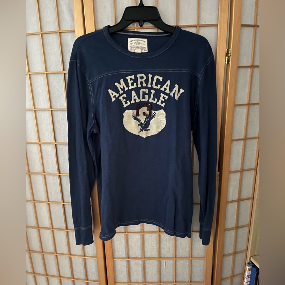 Vintage American Eagle Outfitters Mens L Y2K emo, grunge blue white long sleeve